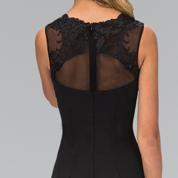 NEW LONG SLEEVELESS A-LINE CHIFFON DRESS WITH ILLUSION SCOOP NECKLINE GL1375 - Picture 6 of 9